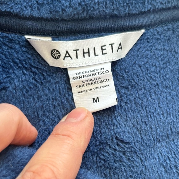 Athleta Pullover Dark Blue Cozy Karma Asymmetrical Zip Fleece Sweatshirt Size M - Picture 7 of 13